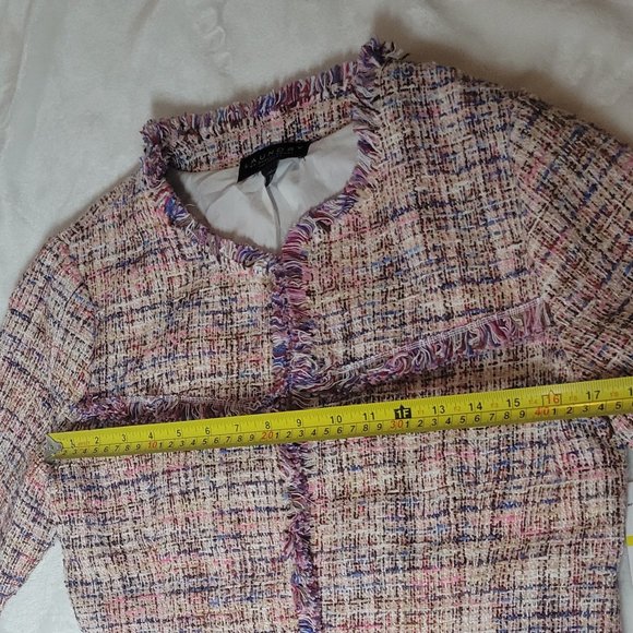 Womens Jacket Laundry Shelli Segal Tunic Pink Multi Knit Fringe Hem Size Medium - Picture 12 of 15